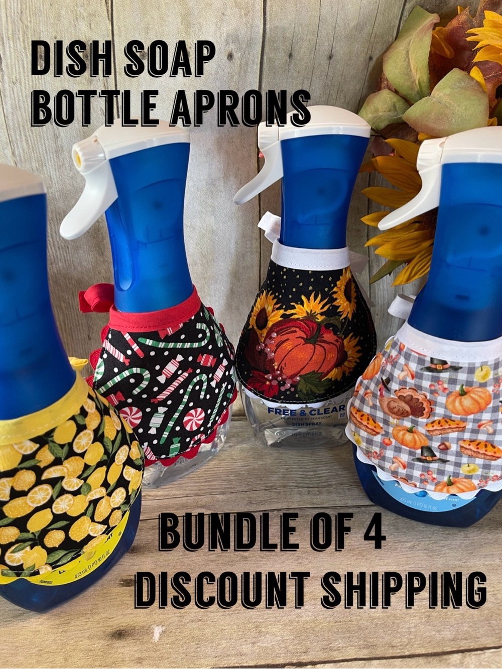 Bundle of 4 Dish Soap Aprons Holidays & Lemon Powerwash  Reversible